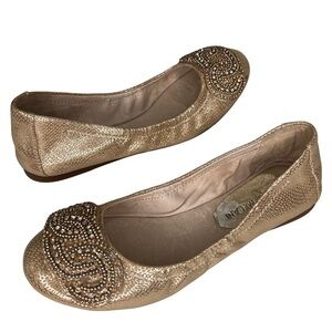 Antonio Melani Ballet Flats Petra Metallic Jewelled Leather Sand Rose Gold 6 M